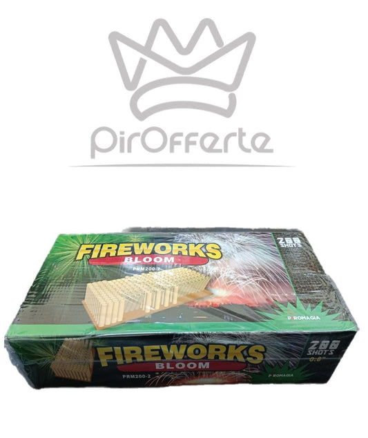 Batteria Compound Fireworks Bloom 200 colpi Dritto e Ventaglio